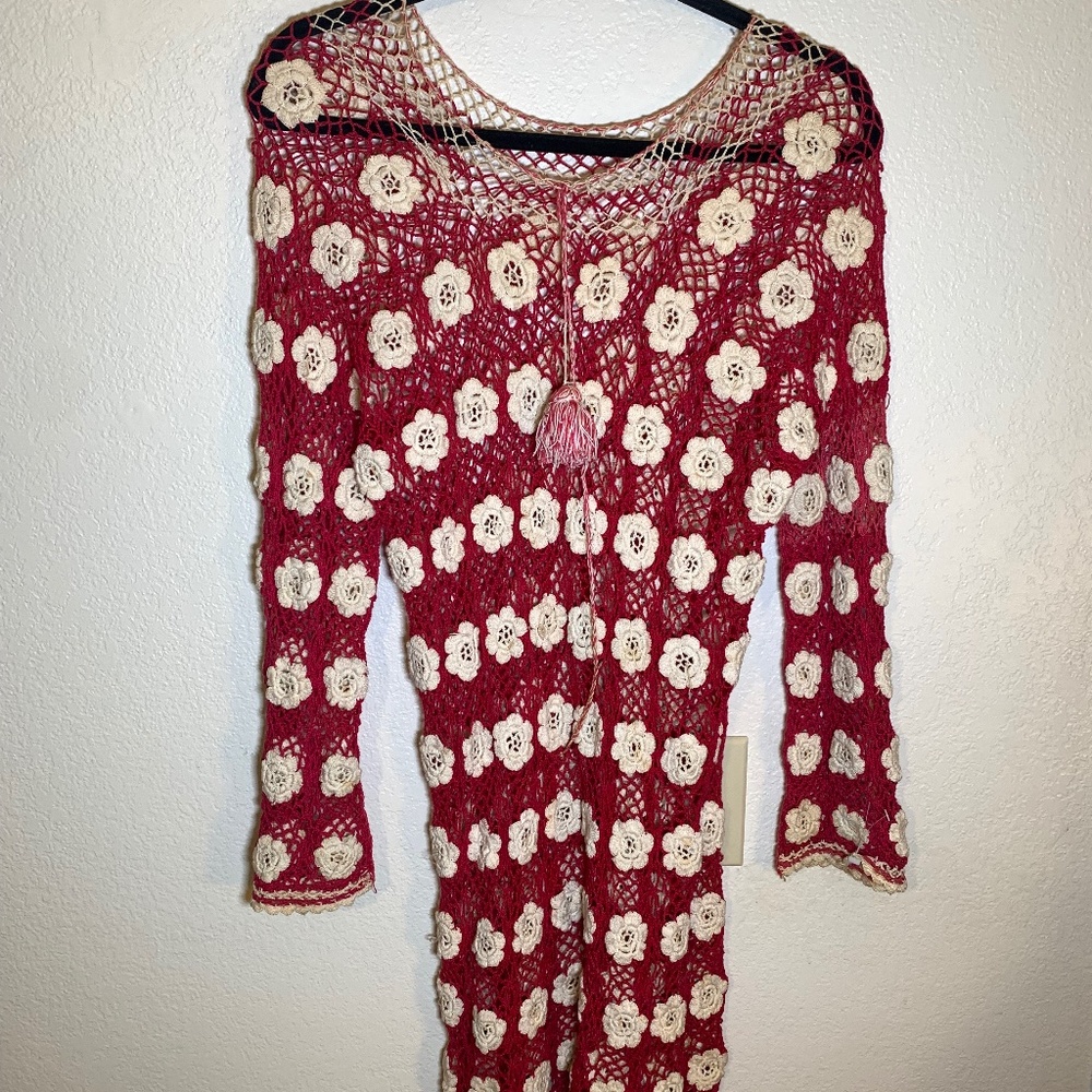 Vintage 70’s hand crochet hippie mini dress